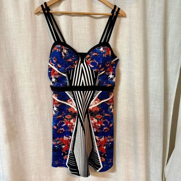 Material Girl Womens Babydoll Bustier Dress Size XL Blue Abstract Strappy Y2K - Picture 1 of 16